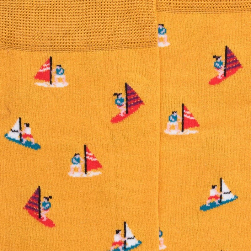 Men's socks in mercerized cotton with sailboat motifs - Yellow Dandelion | Doré Doré