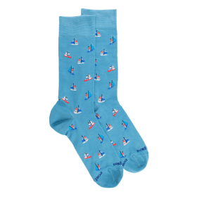 Men's socks in mercerized cotton with sailboat motifs - Blue Niagara | Doré Doré