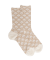 Women's socks japanese flower patterned cotton without elastic border - Cream