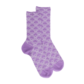 Women's socks japanese flower patterned cotton without elastic border - Lavender | Doré Doré
