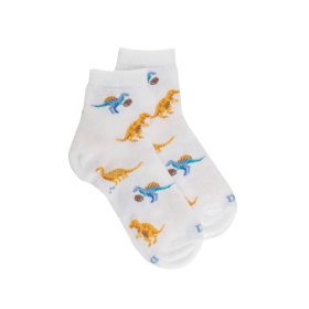 Children's short socks in dinosaur patterned lisle - White | Doré Doré