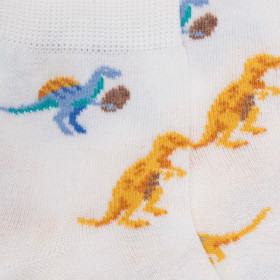 Children's short socks in dinosaur patterned lisle - White | Doré Doré
