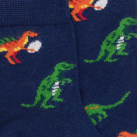 Children's short socks in dinosaur patterned lisle - Royal Blue | Doré Doré