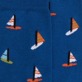 Children's socks made of Fil d'Écosse cotton (mercerized cotton) patterned sails - Blue | Doré Doré