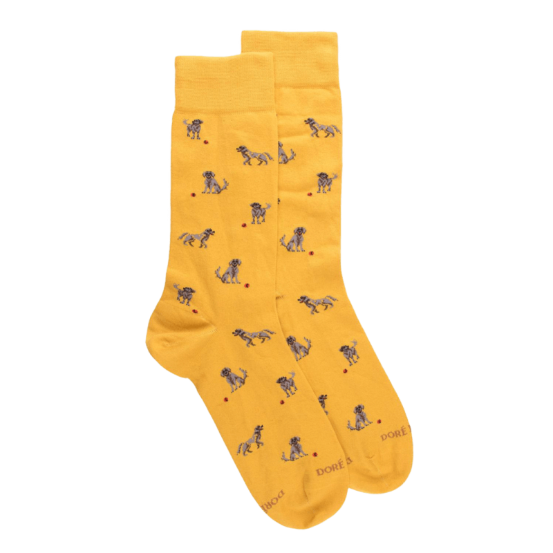Men's Egyptian cotton socks dog pattern - Yellow Mustard | Doré Doré