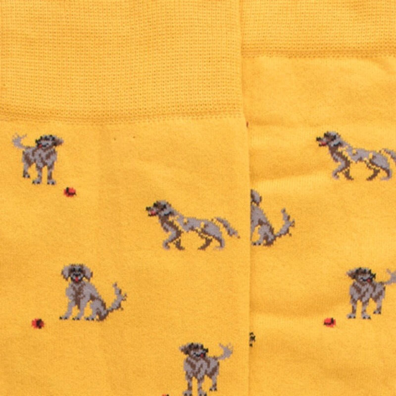 Men's Egyptian cotton socks dog pattern - Yellow Mustard | Doré Doré