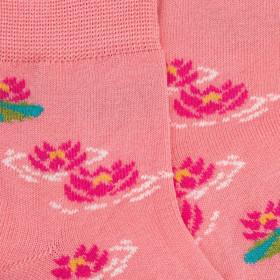 Children's socks in lily pad patterned lisle thread - Pink Geranium | Doré Doré