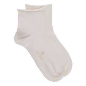Women's jersey knit ankle socks with roll'top - Natural white | Doré Doré