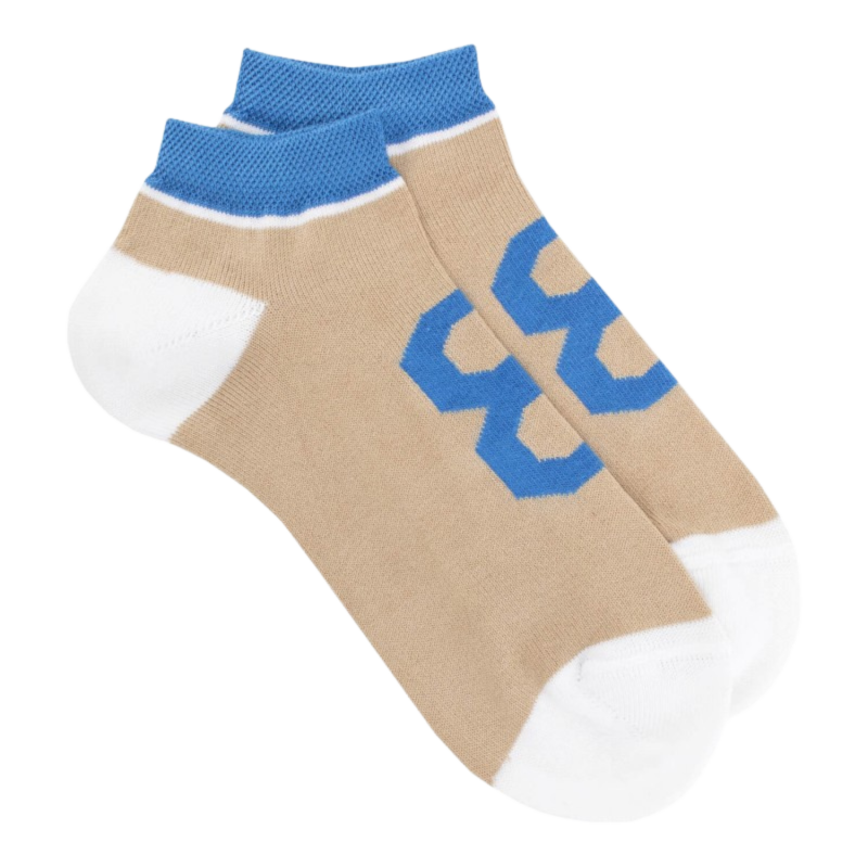 Children's cotton ankle socks - Beige and blue | Doré Doré
