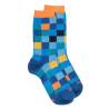 Children's soft cotton multicoloured check socks - Blue