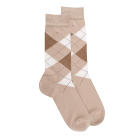 Men's cotton socks with intarsia  repeat pattern - Beige Grege | Doré Doré
