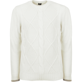 Unisex wool and alpaca round-neck pullover with knitted braids - Ecru & Cream | Doré Doré