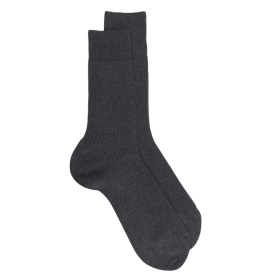 7 pack grey ribbed men's socks 100% mercerised cotton lisle | Doré Doré
