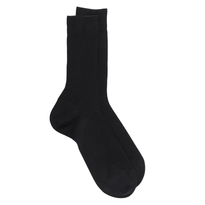 7-pack men's 100% mercerised cotton lisle ribbed socks - Black | Doré Doré