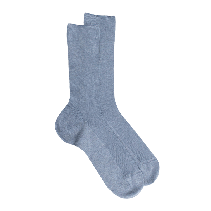 Men's elastic-free ribbed cotton lisle socks - Blue ice | Doré Doré