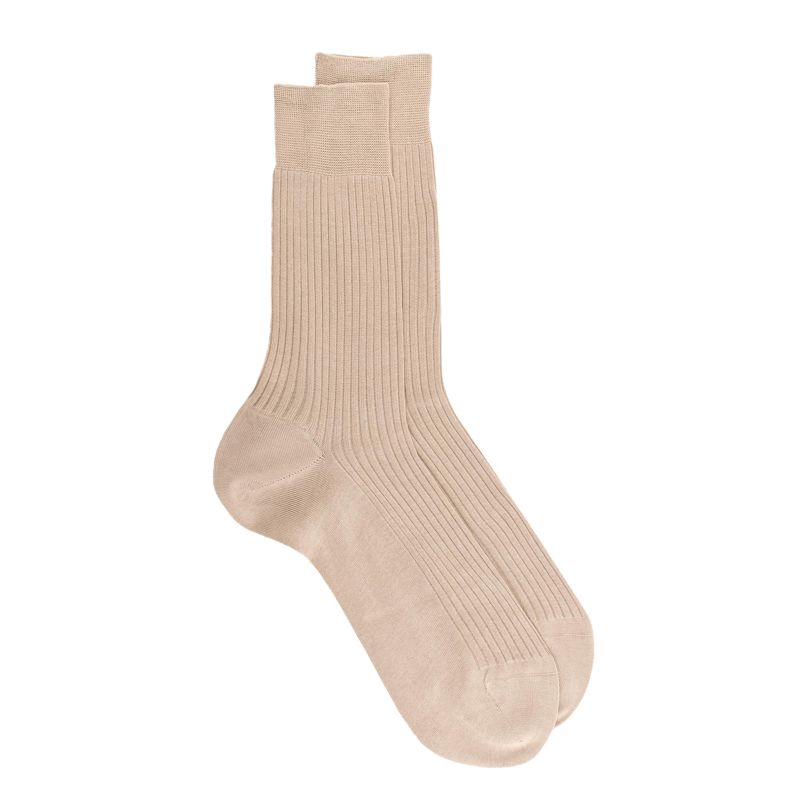 Men's 100% mercerised cotton lisle ribbed socks - Beige | Doré Doré