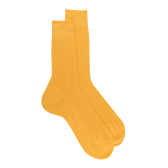 Men's ribbed socks made of 100% solid-colored Scottish thread - Yellow Papaya | Doré Doré