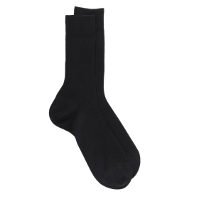 Men's 100% mercerised cotton lisle ribbed socks - Black | Doré Doré