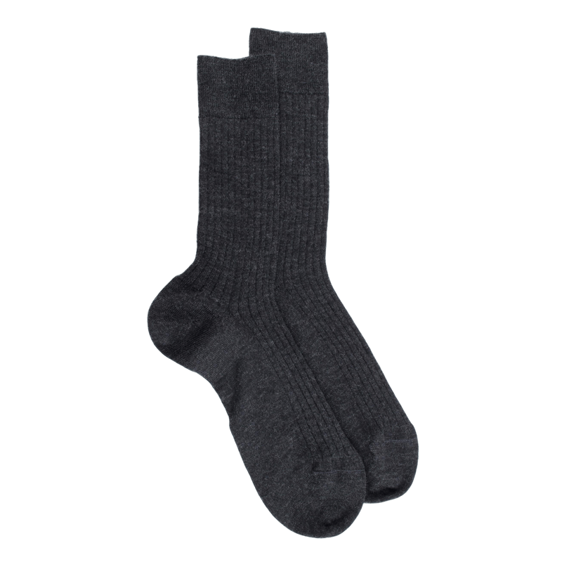 Men's 100% merino wool ribbed socks - Dark grey | Doré Doré