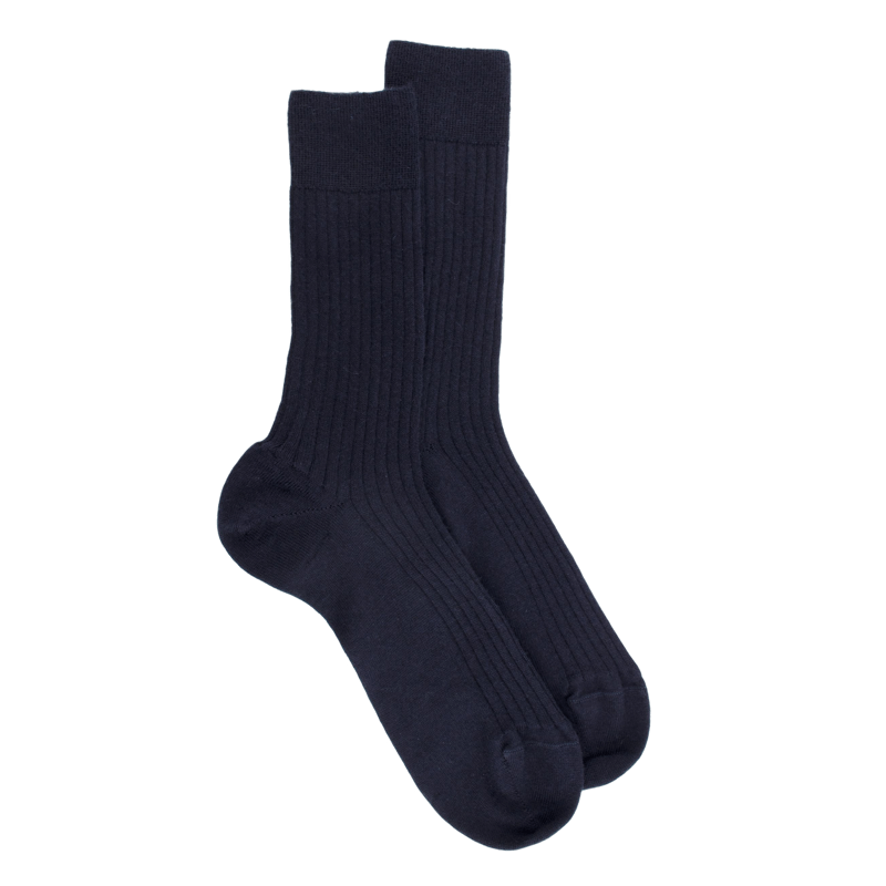 Men's 100% merino wool ribbed socks - Dark blue | Doré Doré