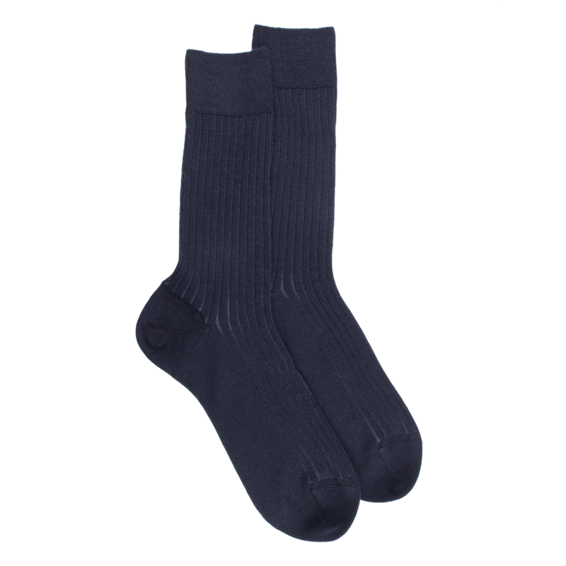 Men's wool and cotton ribbed vanisé socks - Blue | Doré Doré