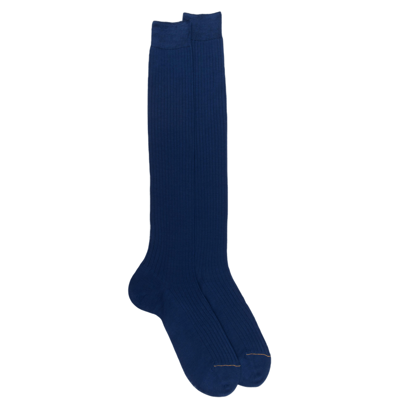 Men's ribbed long socks made of 100% solid-colored Scottish thread - Royal Blue | Doré Doré