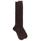 Men's pure cotton lisle ribbed knee-high socks - Dark brown | Doré Doré