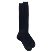 Men's pure cotton lisle ribbed knee-high socks - Dark blue | Doré Doré
