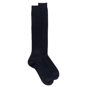 Men's pure cotton lisle ribbed knee-high socks - Dark blue | Doré Doré