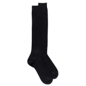 Ribbed knee-high socks in mercerised cotton lisle - Black | Doré Doré