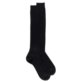 Ribbed knee-high socks in mercerised cotton lisle - Black | Doré Doré