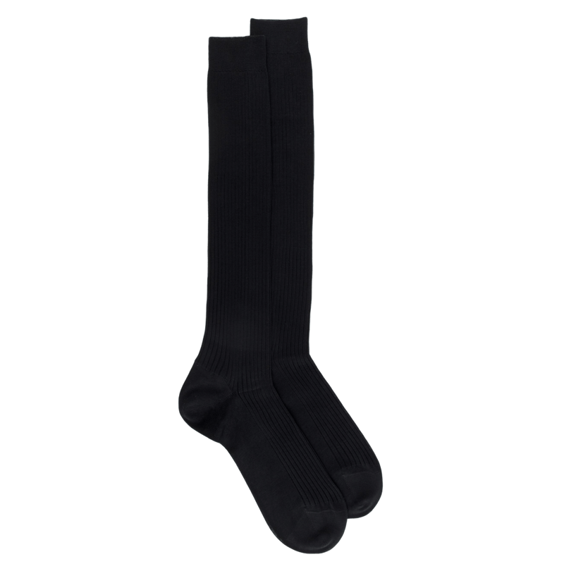 Ribbed knee-high socks in mercerised cotton lisle - Black | Doré Doré