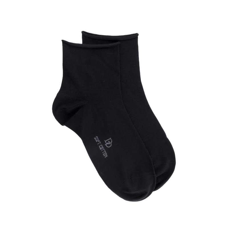 Women's jersey knit ankle socks with roll'top - Black | Doré Doré
